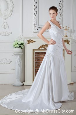 2013 Wholesale Price Mermaid V-neck Court Train Appliques Wedding Dress