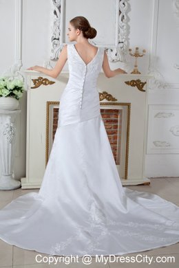 2013 Wholesale Price Mermaid V-neck Court Train Appliques Wedding Dress