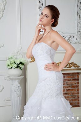 2013 Exquisite Strapless Mermaid Organza Appliques Dress for Brides