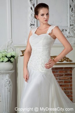 Empire Straps Court Train Appliques and Lace Wedding Dress 2013 on Sale