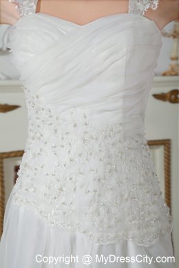 Empire Straps Court Train Appliques and Lace Wedding Dress 2013 on Sale