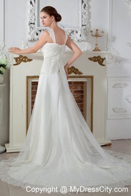 Empire Straps Court Train Appliques and Lace Wedding Dress 2013 on Sale