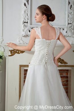 Empire Straps Court Train Appliques and Lace Wedding Dress 2013 on Sale