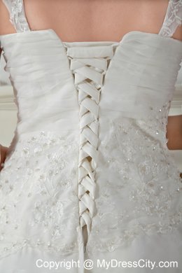 Empire Straps Court Train Appliques and Lace Wedding Dress 2013 on Sale