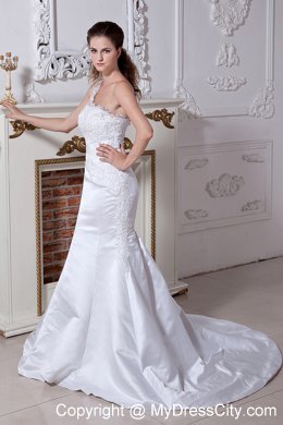 2013 Mermaid One Lace Shoulder Beading and Embroidery Wedding Dress