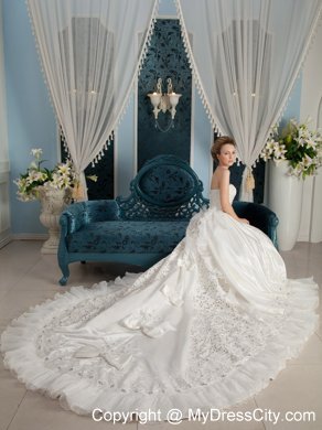 Perfect Princess Strapless Beading Cathedral Train Bridal Gowns under 300