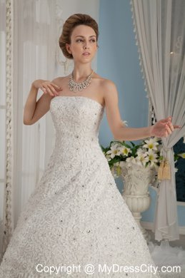 Gorgeous A-Line Princess Strapless Beaded Cathedral Train Wedding Dress