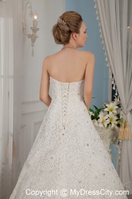 Gorgeous A-Line Princess Strapless Beaded Cathedral Train Wedding Dress