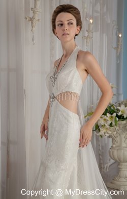 Sexy Trumpet Mermaid Halter Watteau Train Wedding Dress with Rhinestone