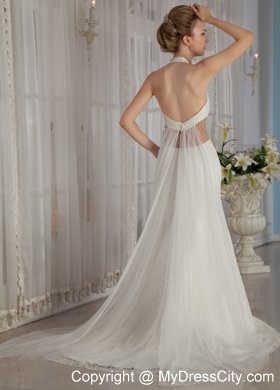 Sexy Trumpet Mermaid Halter Watteau Train Wedding Dress with Rhinestone