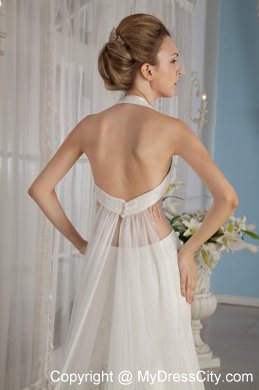 Sexy Trumpet Mermaid Halter Watteau Train Wedding Dress with Rhinestone