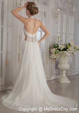 Sexy Trumpet Mermaid Halter Watteau Train Wedding Dress with Rhinestone