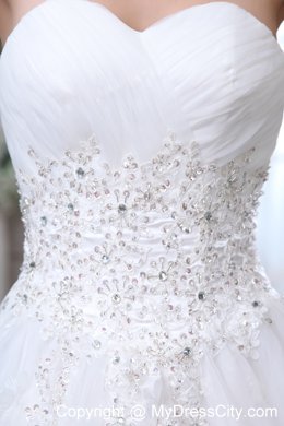 Unique Sweetheart Court Train Beaded Appliques Wedding Dress with Organza