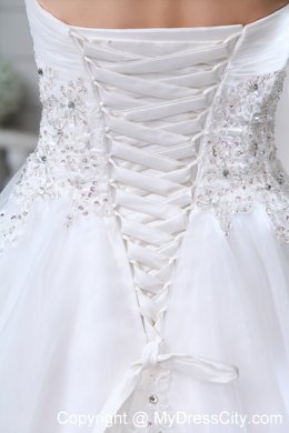 Unique Sweetheart Court Train Beaded Appliques Wedding Dress with Organza