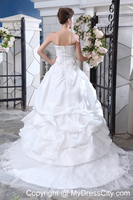 Vintage Strapless Court Train Appliques Organza A-line Wedding Dresses