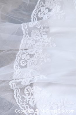 Vintage Strapless Court Train Appliques Organza A-line Wedding Dresses