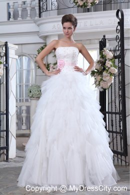 2014 Sweet A-line Strapless Brush Train Beaded Appliques Wedding Dress