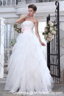 2014 Sweet A-line Strapless Brush Train Beaded Appliques Wedding Dress