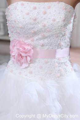 2014 Sweet A-line Strapless Brush Train Beaded Appliques Wedding Dress