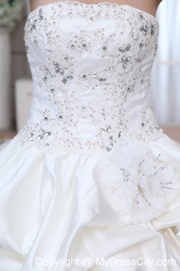 Strapless A-line Organza Beading and Appliques Wedding Dress with Pick-ups