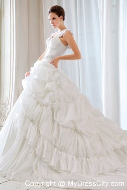 Discounted Princess Straps Beading and Appliques Court Train Wedding Dress