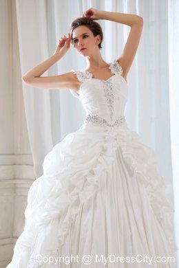 Discounted Princess Straps Beading and Appliques Court Train Wedding Dress