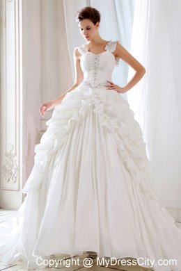 Discounted Princess Straps Beading and Appliques Court Train Wedding Dress