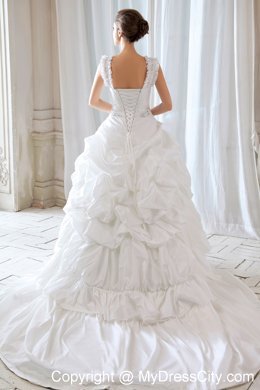 Discounted Princess Straps Beading and Appliques Court Train Wedding Dress