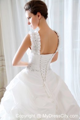 Discounted Princess Straps Beading and Appliques Court Train Wedding Dress