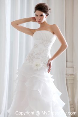 Fashionable A-Line Strapless Organza Beading and Ruching Bridal Gowns