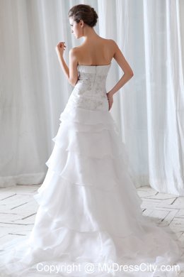 Fashionable A-Line Strapless Organza Beading and Ruching Bridal Gowns