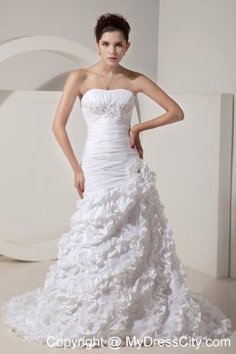 New Arrival Strapless Mermaid Beading and Hand Made Flowers Wedding Dress