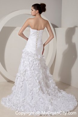 New Arrival Strapless Mermaid Beading and Hand Made Flowers Wedding Dress