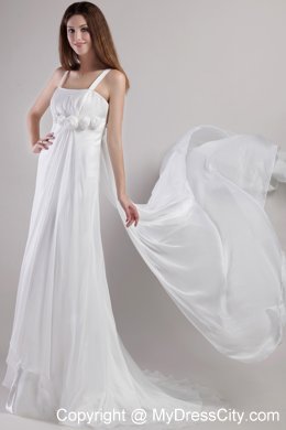 Most popular Empire Straps Chiffon Flowery Wedding Dress with Train