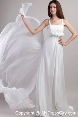 Most popular Empire Straps Chiffon Flowery Wedding Dress with Train