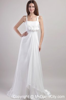 Most popular Empire Straps Chiffon Flowery Wedding Dress with Train