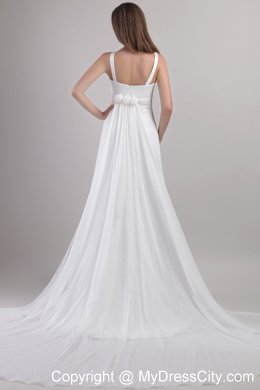 Most popular Empire Straps Chiffon Flowery Wedding Dress with Train