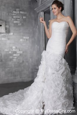 Romantic Sweetheart A-Line Princess Rolling Flowers Wedding Dresses