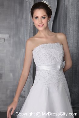 White Strapless A-Line Chapel Train Lace and Beading Wedding Gown