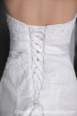 White Strapless A-Line Chapel Train Lace and Beading Wedding Gown