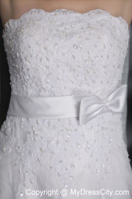 White Strapless A-Line Chapel Train Lace and Beading Wedding Gown