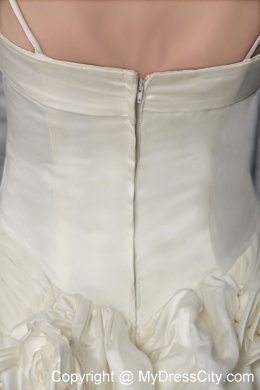 White Princess Straps Taffeta Beading Wedding Dress with cathedral Train