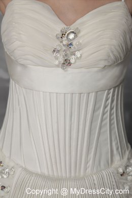 White Princess Straps Taffeta Beading Wedding Dress with cathedral Train