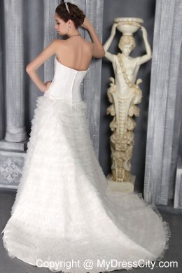 High end Strapless A-Line Sweep Satin and Tulle Ruffled Dress for Brides