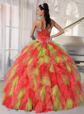 Appliques and Ruffles Organza 2014 Quinceanera Dresses in Multi-color