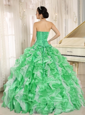 Best Green Ball Gown Beaded and Ruffles Sweetheart Quinceanera Dress