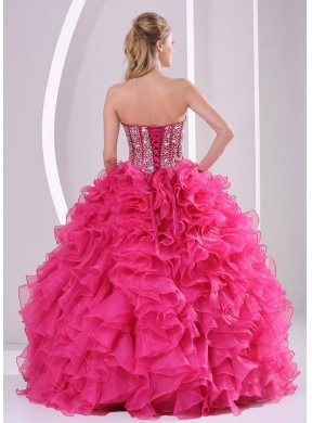 Red Ball Gown Sweetheart Ruffles and Beading Long Best Quinceanera Dresses