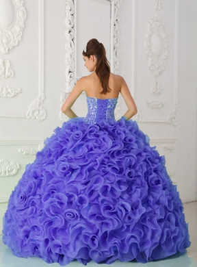 Organza Strapless Ball Gown Purple 2014 Quinceanera Dresses with Beading