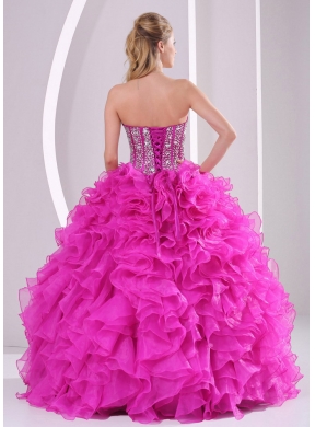 Pretty Sweetheart Beaded Hot Pink 2014 Quinceanera Dresses with Ruffles