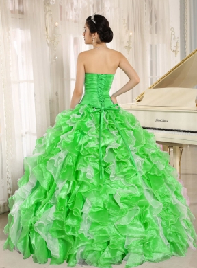 Spring Green Beaded 2014 Quinceanera Dresses with Ruffles